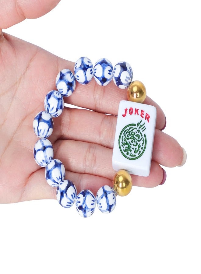 Jongyance American Mahjong Accessory (Blue and White) with A Joker Tile, Fits Wrist Sizes Ranging from 5.7 to 7.25 Inches - Image 3